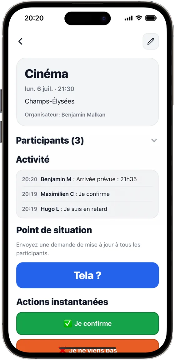 Tela — suivi en temps réel